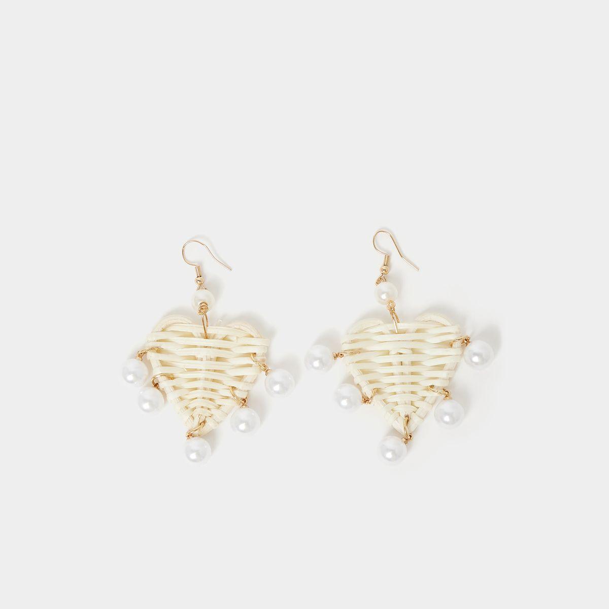 Styli Heart Shape Straw Earrings with Pearl Drops-women-watchesandjewellery-jewellery-earrings-image-1