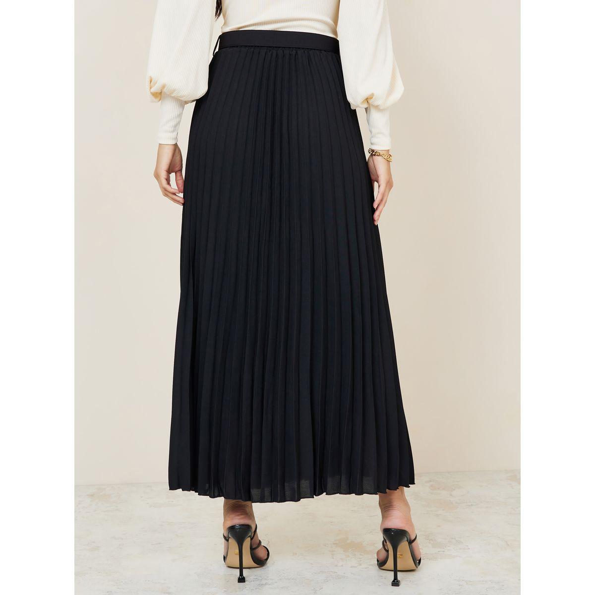 Styli Solid Pleated Maxi Skirt with Riveted Belt-women-clothing-bottoms-skirts-image-4