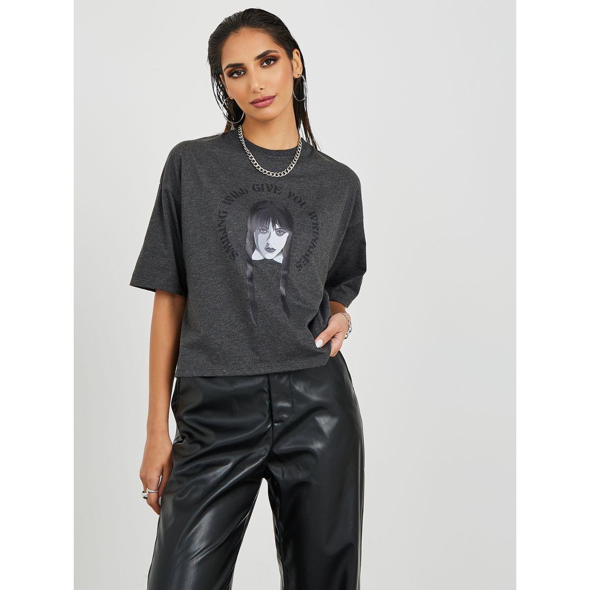 Styli Oversized Wednesday Graphic Print Crop T-shirt-women-clothing-tshirts-image-2