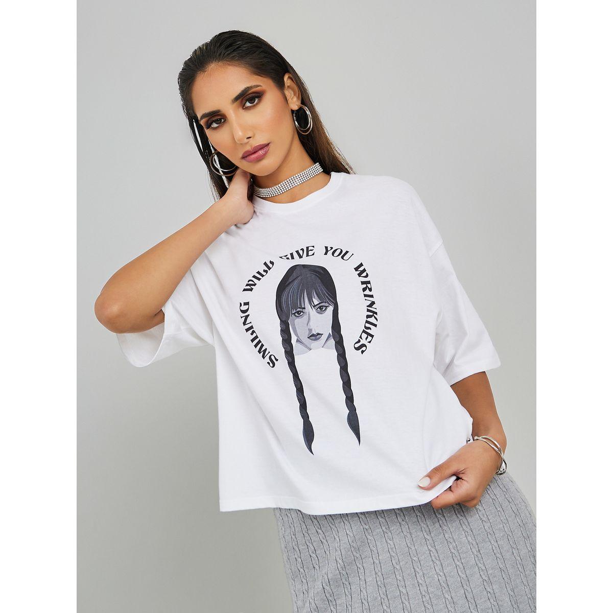 Styli Oversized Wednesday Graphic Print Crop T-shirt-women-clothing-tshirts-image-3