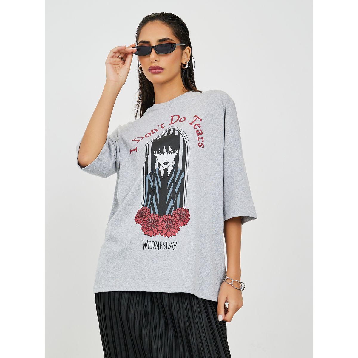 Styli Oversized Wednesday Graphic Drop Shoulder T-Shirt-women-clothing-tshirts-image-2