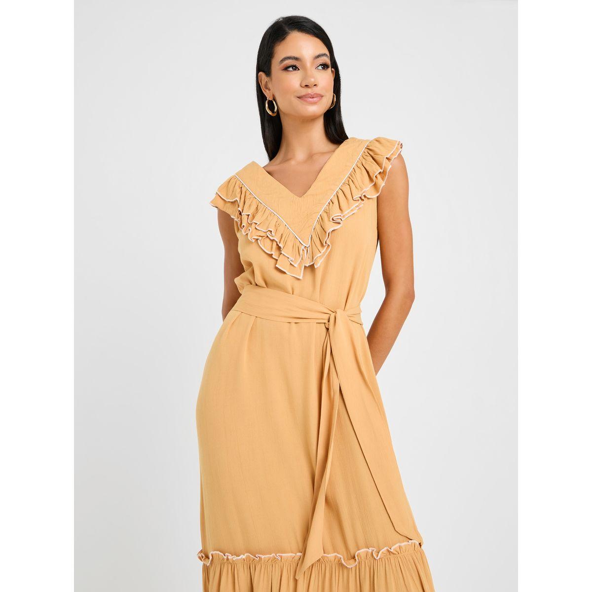 Styli Ruffle Trim Tie Up Front A-Line Maxi Dress-women-clothing-dresses-image-2