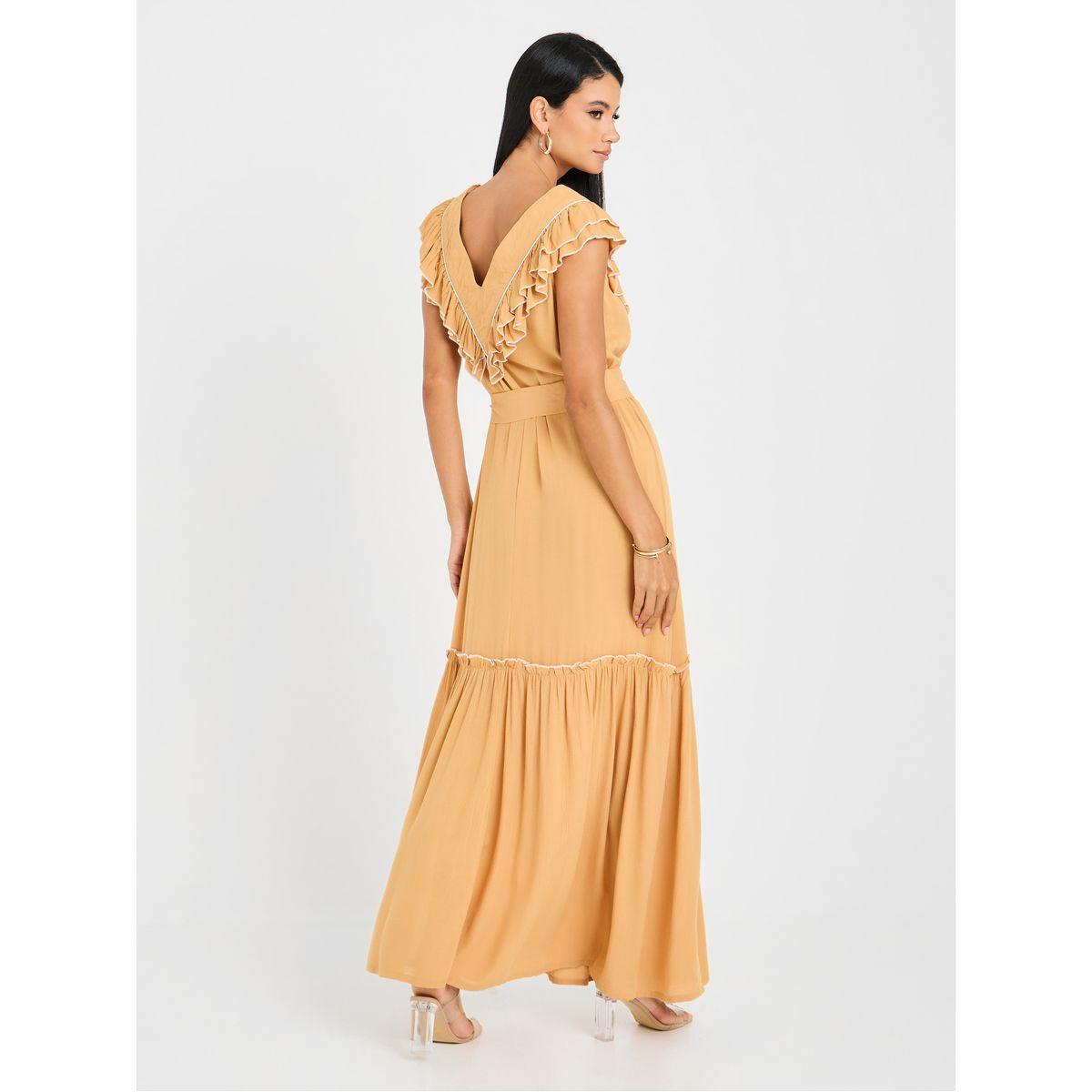 Styli Ruffle Trim Tie Up Front A-Line Maxi Dress-women-clothing-dresses-image-4