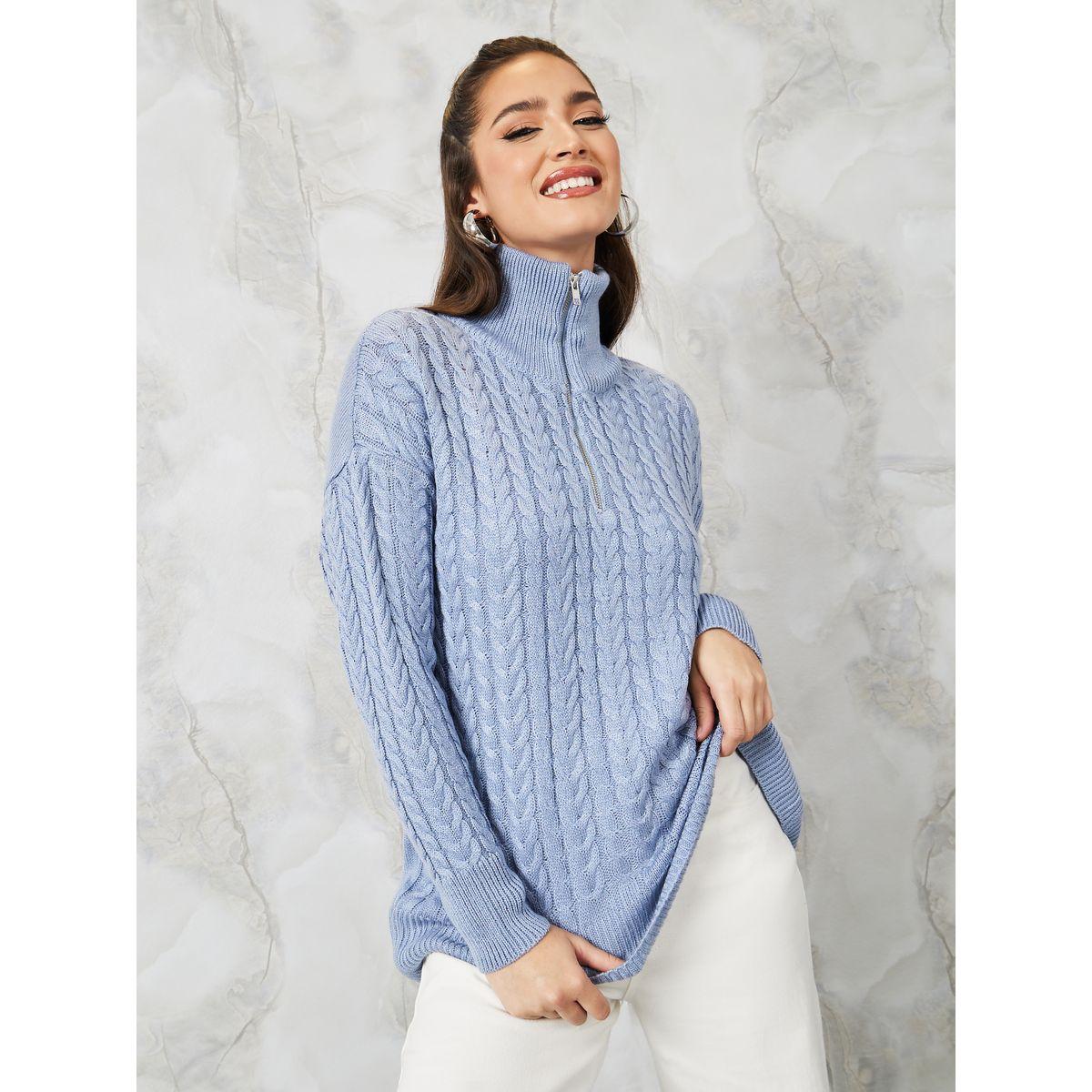 Styli Oversized Chunky Cable Knit Half Zip Sweater-women-clothing-cardigansandjumpers-jumpers-image-1