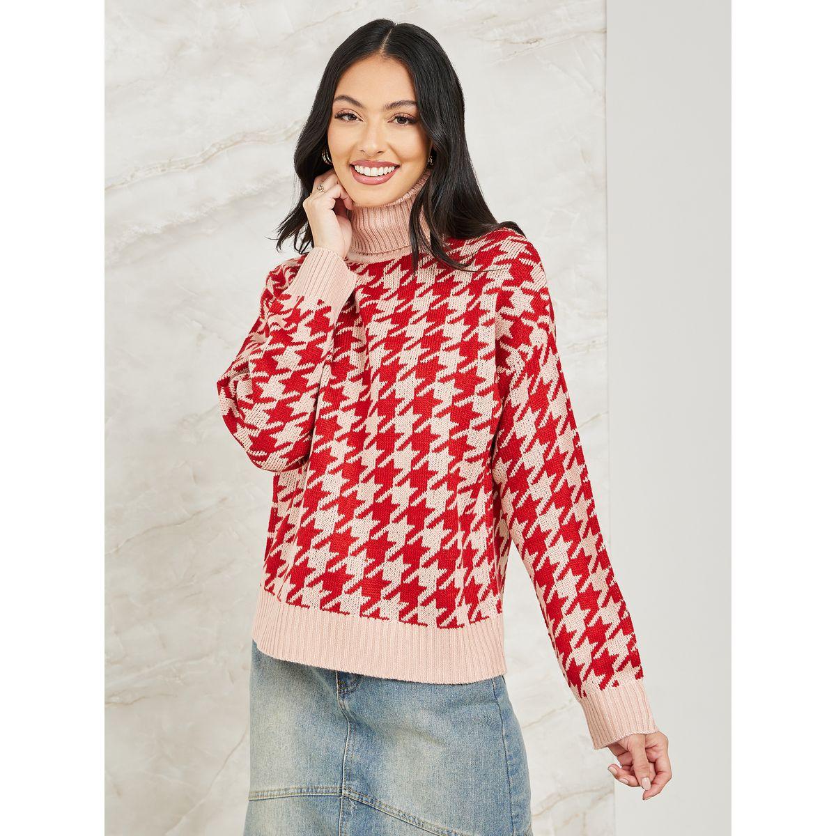 Styli Regular Fit Houndstooth Pattern Turtle Neck Sweater-women-clothing-cardigansandjumpers-jumpers-image-3