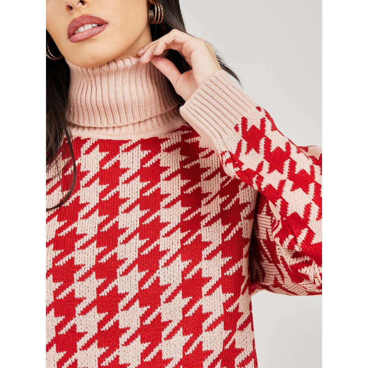 Styli Regular Fit Houndstooth Pattern Turtle Neck Sweater-women-clothing-cardigansandjumpers-jumpers-image-4