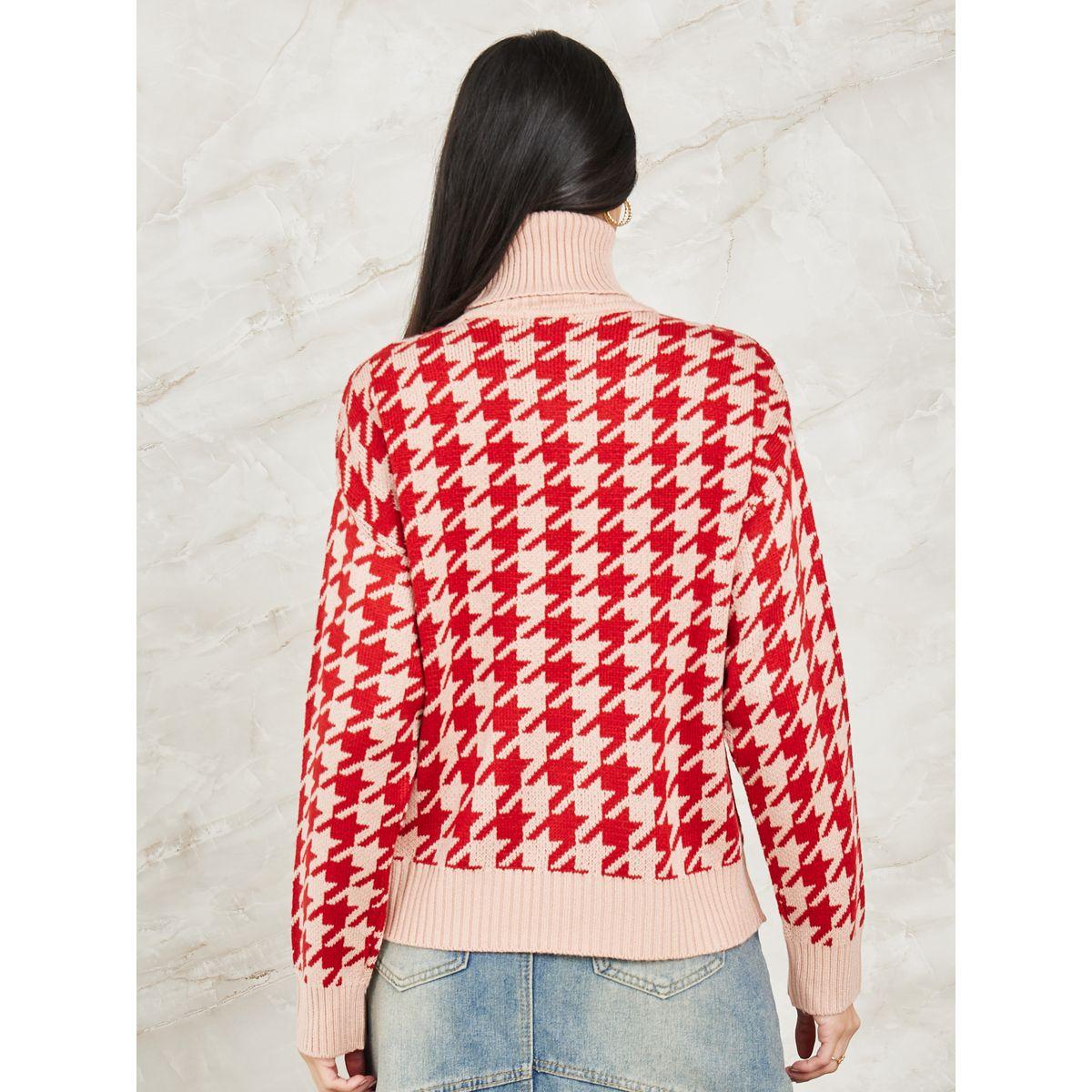 Styli Regular Fit Houndstooth Pattern Turtle Neck Sweater-women-clothing-cardigansandjumpers-jumpers-image-5