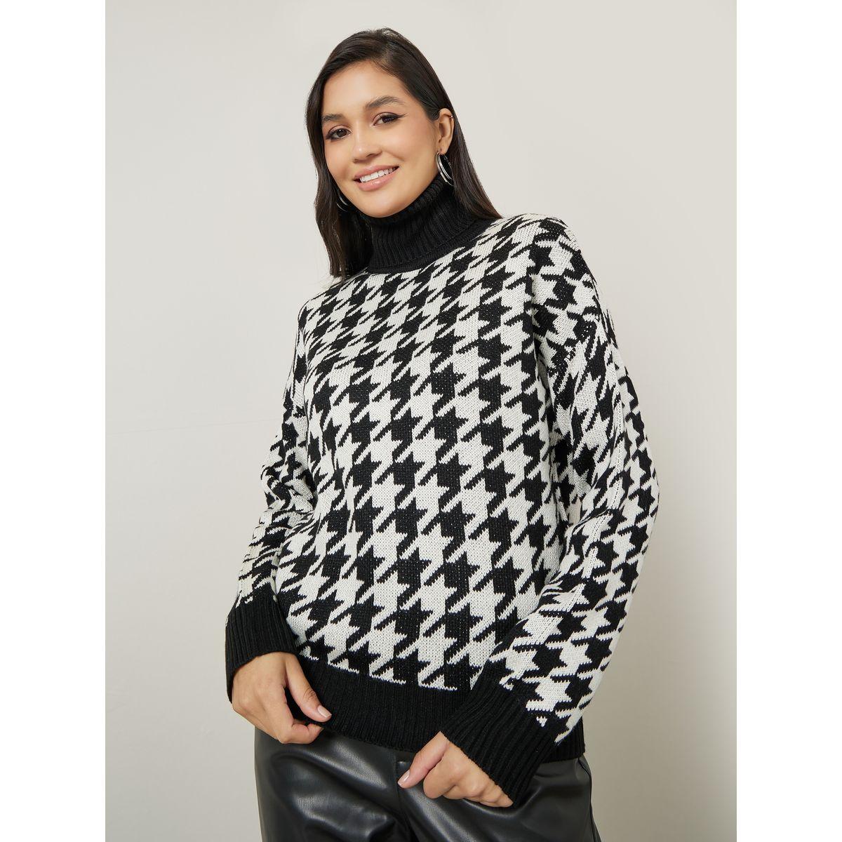 Styli Regular Fit Houndstooth Pattern Turtle Neck Sweater-women-clothing-cardigansandjumpers-jumpers-image-1