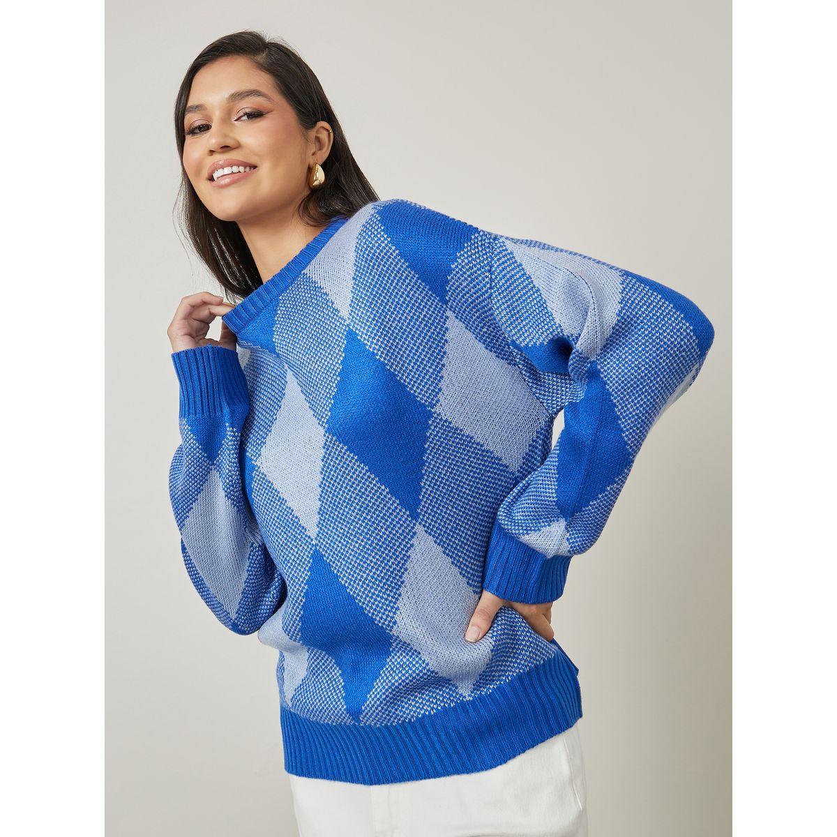 Styli Regular Fit Argyle Pattern Sweater-women-clothing-cardigansandjumpers-jumpers-image-1