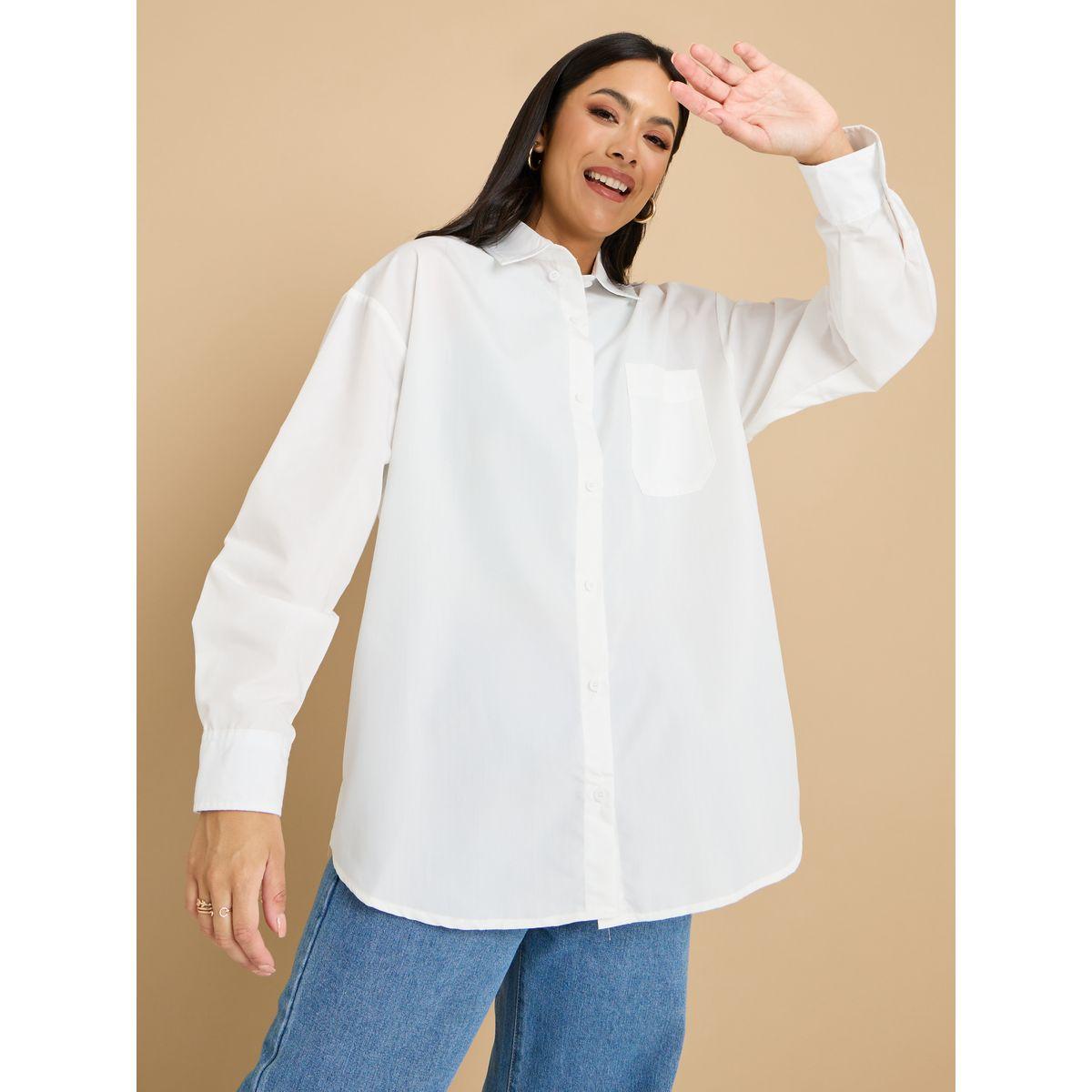 Styli Solid Longline Oversized Shirt with Patch Pocket-women-clothing-shirtsandblouses-shirts-image-3