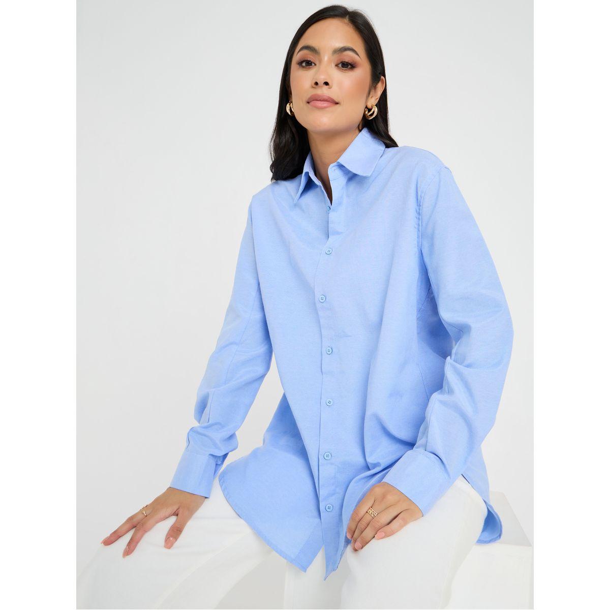 Styli Solid Regular Fit Longline Shirt-women-clothing-shirtsandblouses-shirts-image-1