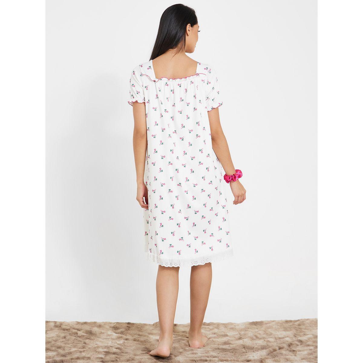 Styli Unwind Contrast Lettuce Hem Floral Print Rib Broderie Nightdress-women-clothing-nightwear-nighties-image-5