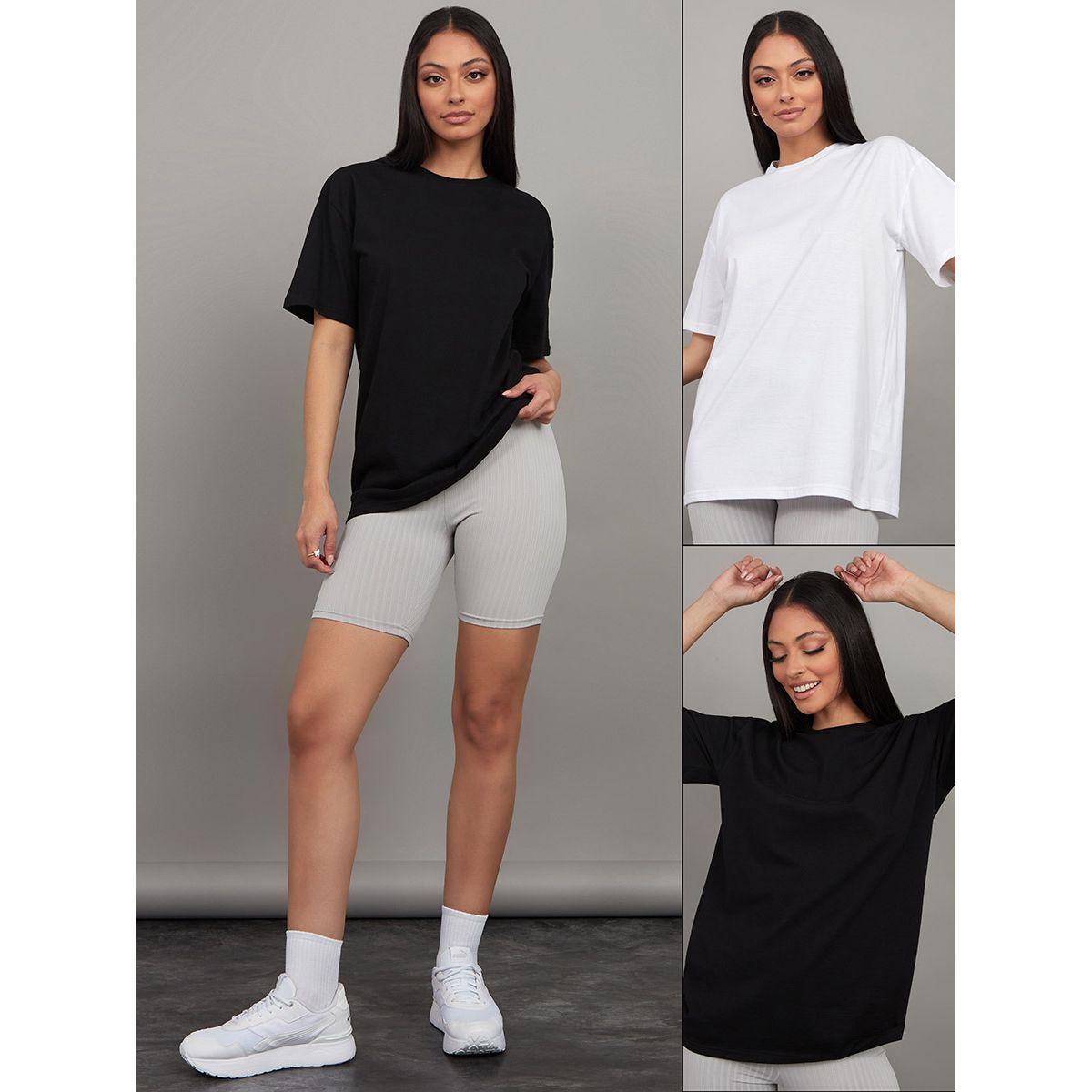 مجموعة من 2 تيشيرت واسع سادة-women-clothing-tshirts-image-1