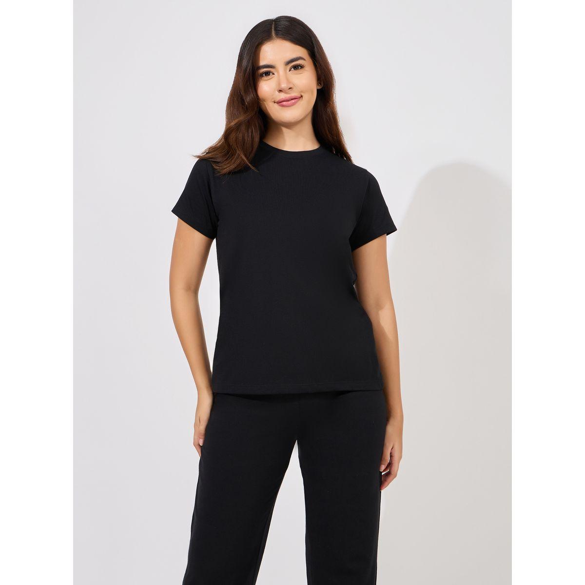 طقم من بنطال بيجاما مع تيشيرت قطن سادة-women-clothing-nightwear-pyjamas-longsets-image-3