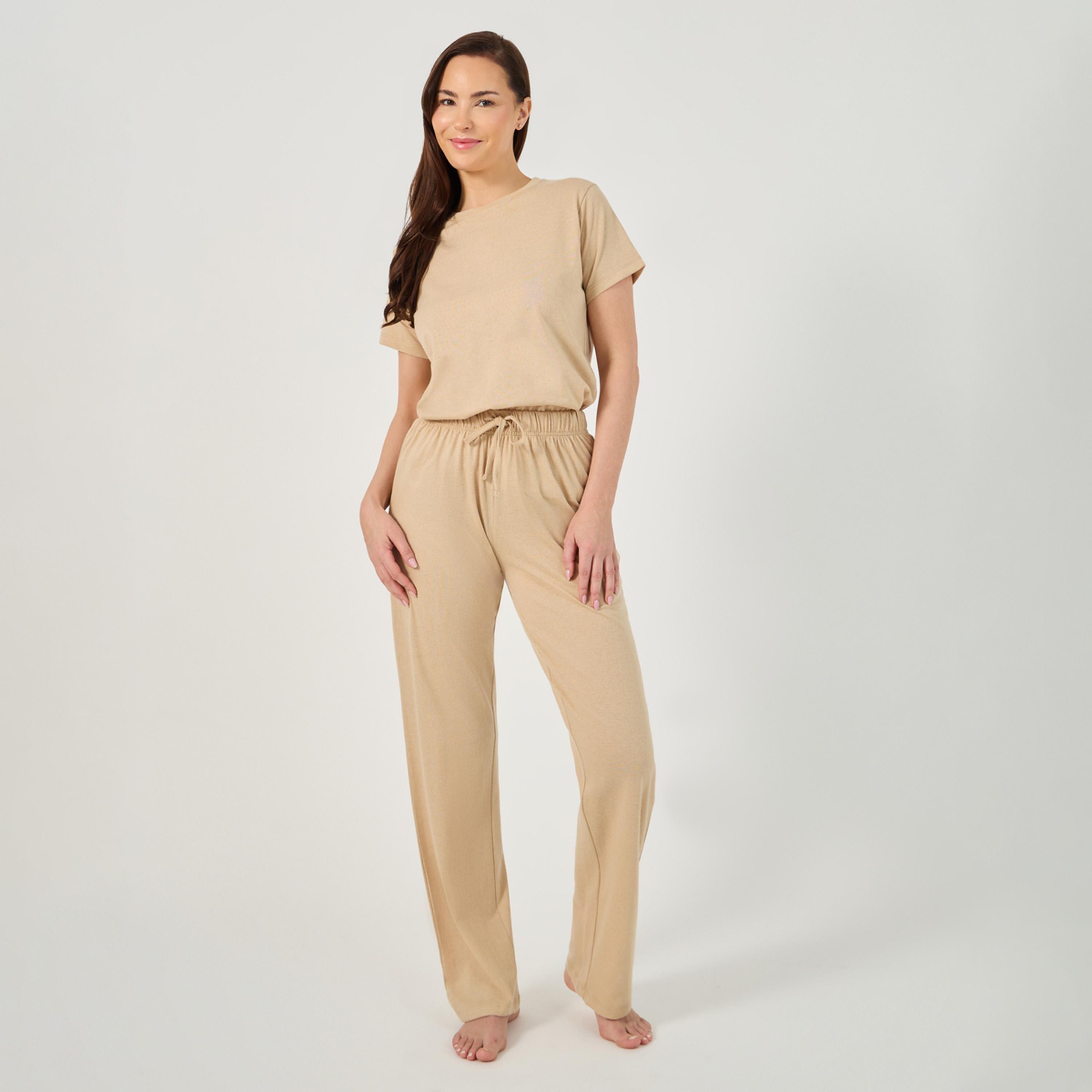 ستايلي - أنوايند طقم تي شيرت سادة برقبة دائرية مع بنطال بيجامة-women-clothing-nightwear-pyjamas-longsets-image-6