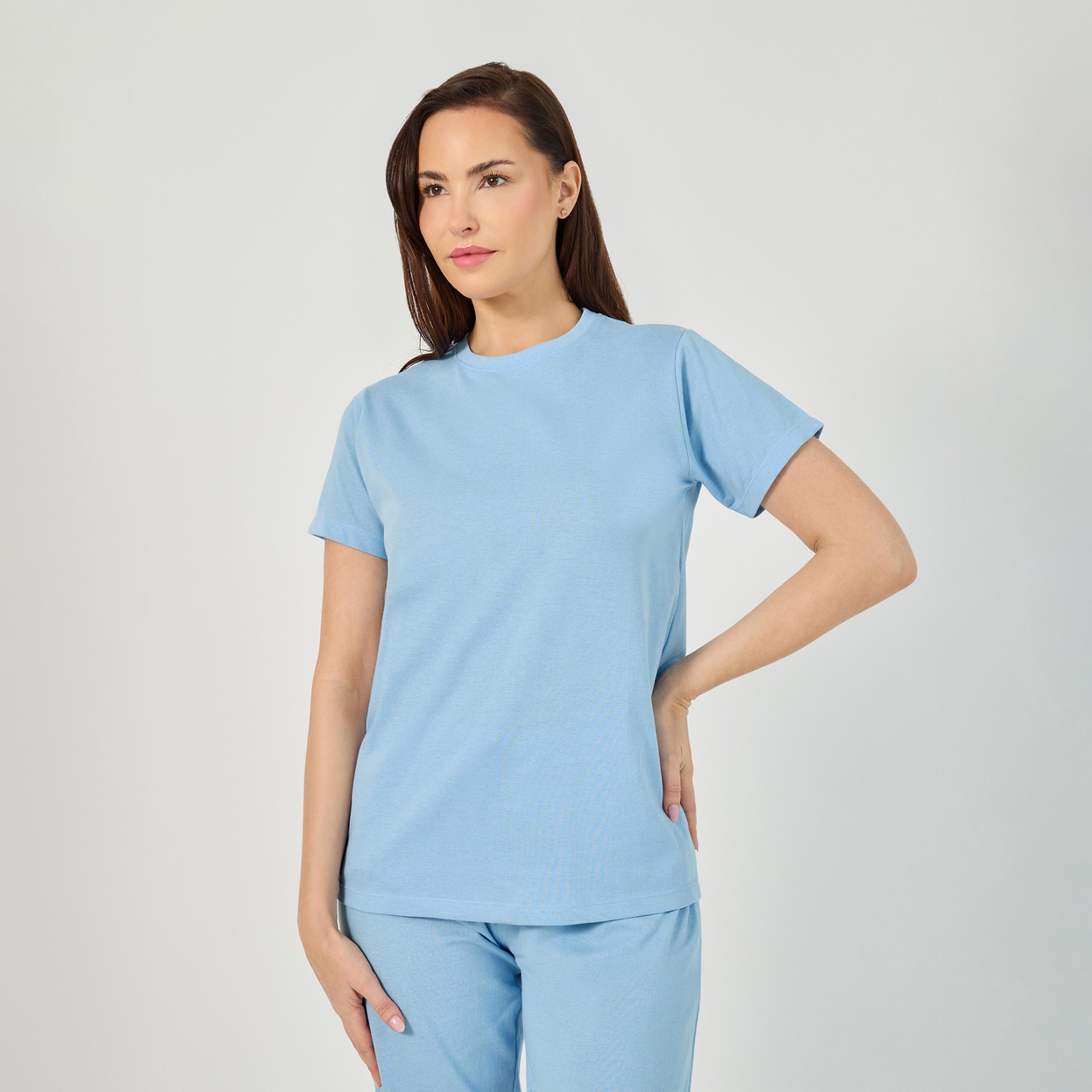 Styli Unwind Solid Round Neck T-Shirt And Pyjama Set-women-clothing-nightwear-pyjamas-longsets-image-2