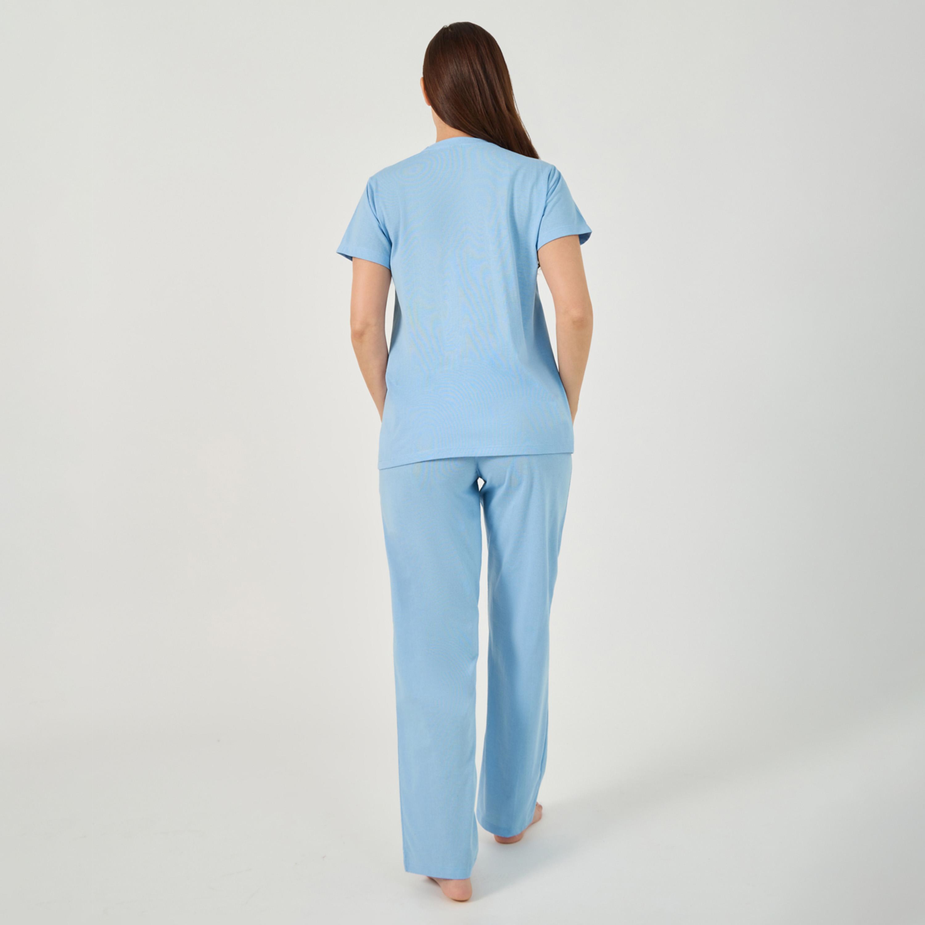 Styli Unwind Solid Round Neck T-Shirt And Pyjama Set-women-clothing-nightwear-pyjamas-longsets-image-5