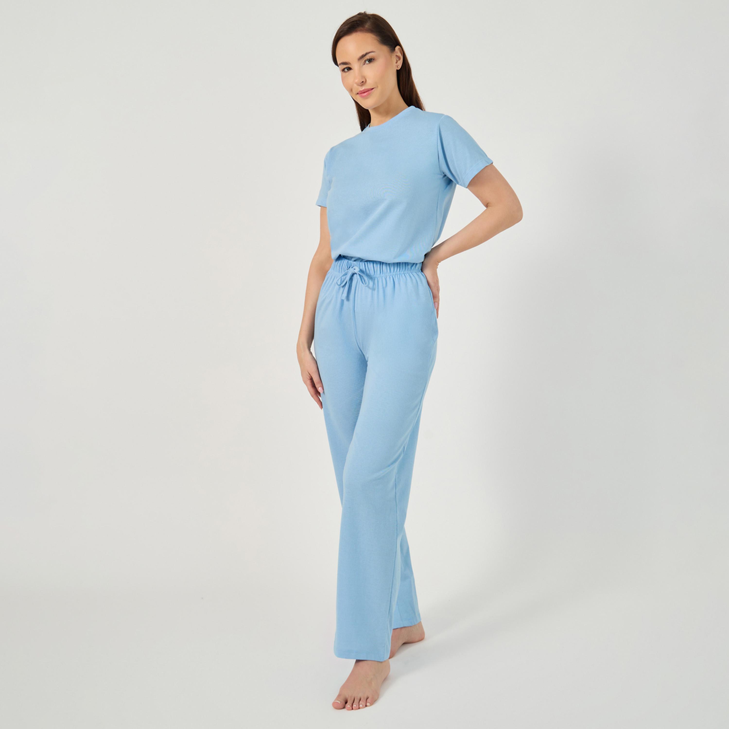 Styli Unwind Solid Round Neck T-Shirt And Pyjama Set-women-clothing-nightwear-pyjamas-longsets-image-6
