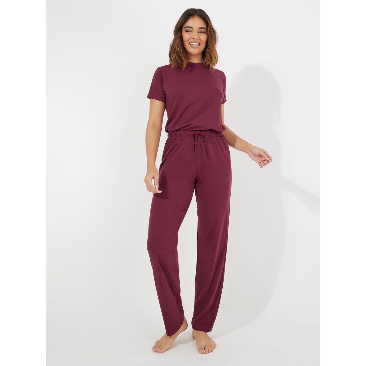 Styli Unwind Solid Cotton T-Shirt & Straight Pyjama Set-women-clothing-nightwear-pyjamas-longsets-image-1