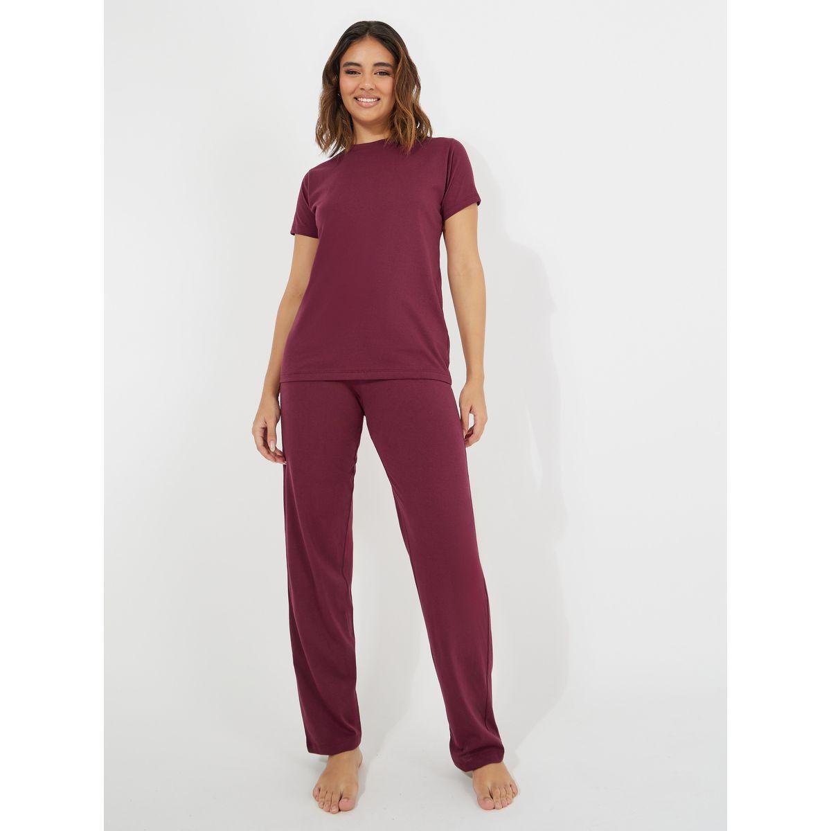 Styli Unwind Solid Cotton T-Shirt & Straight Pyjama Set-women-clothing-nightwear-pyjamas-longsets-image-2