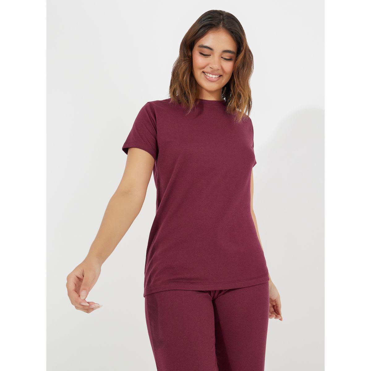 Styli Unwind Solid Cotton T-Shirt & Straight Pyjama Set-women-clothing-nightwear-pyjamas-longsets-image-3