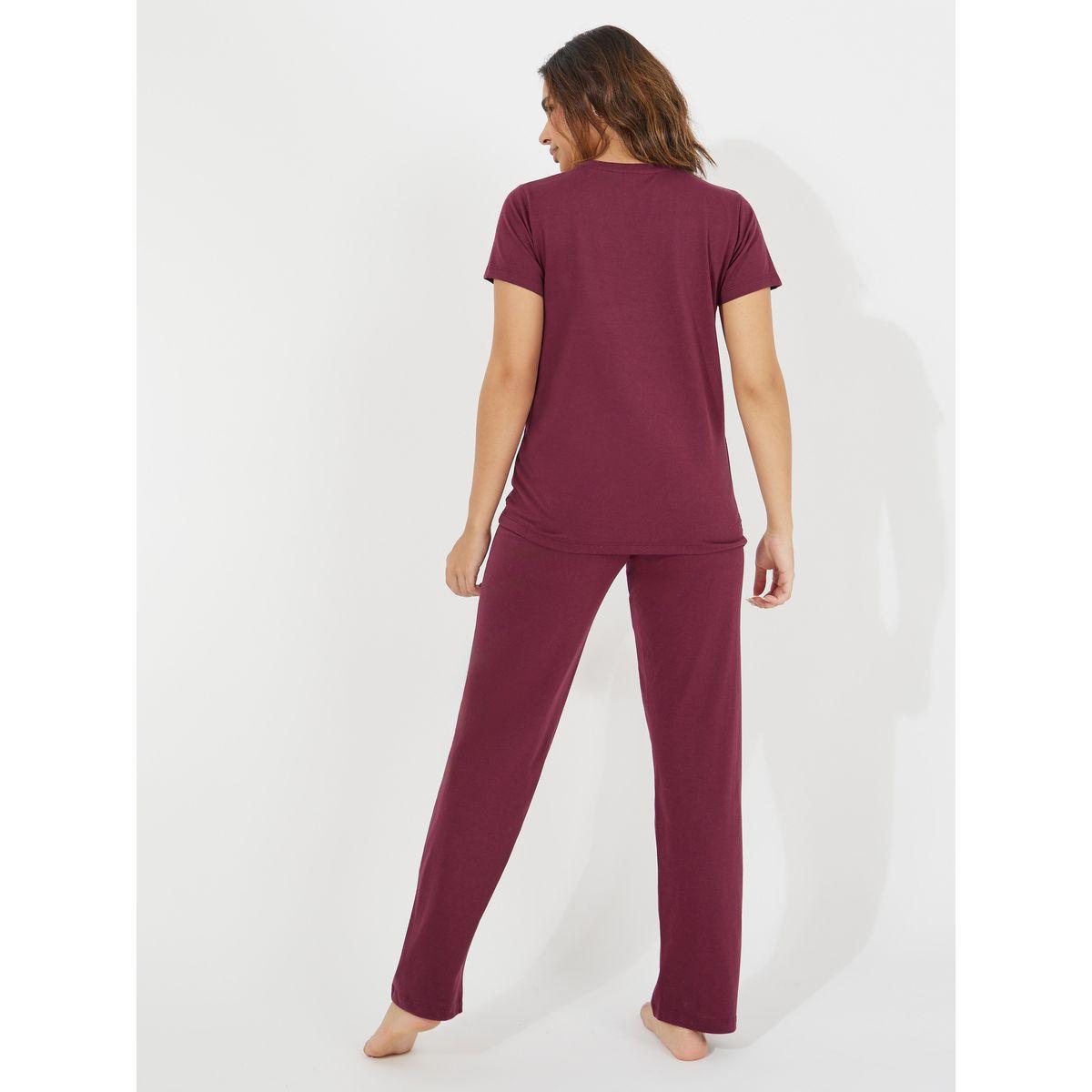 Styli Unwind Solid Cotton T-Shirt & Straight Pyjama Set-women-clothing-nightwear-pyjamas-longsets-image-5