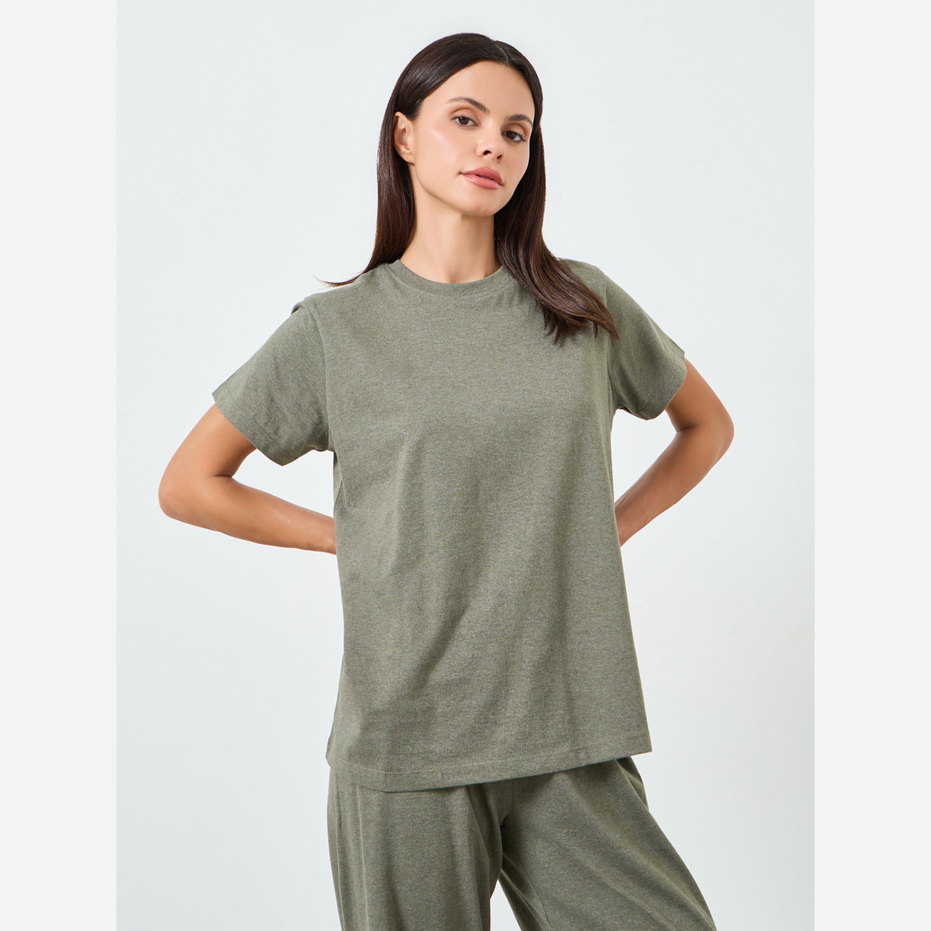 Styli Solid Cotton T-Shirt and Pyjama Set-women-clothing-nightwear-pyjamas-longsets-image-3