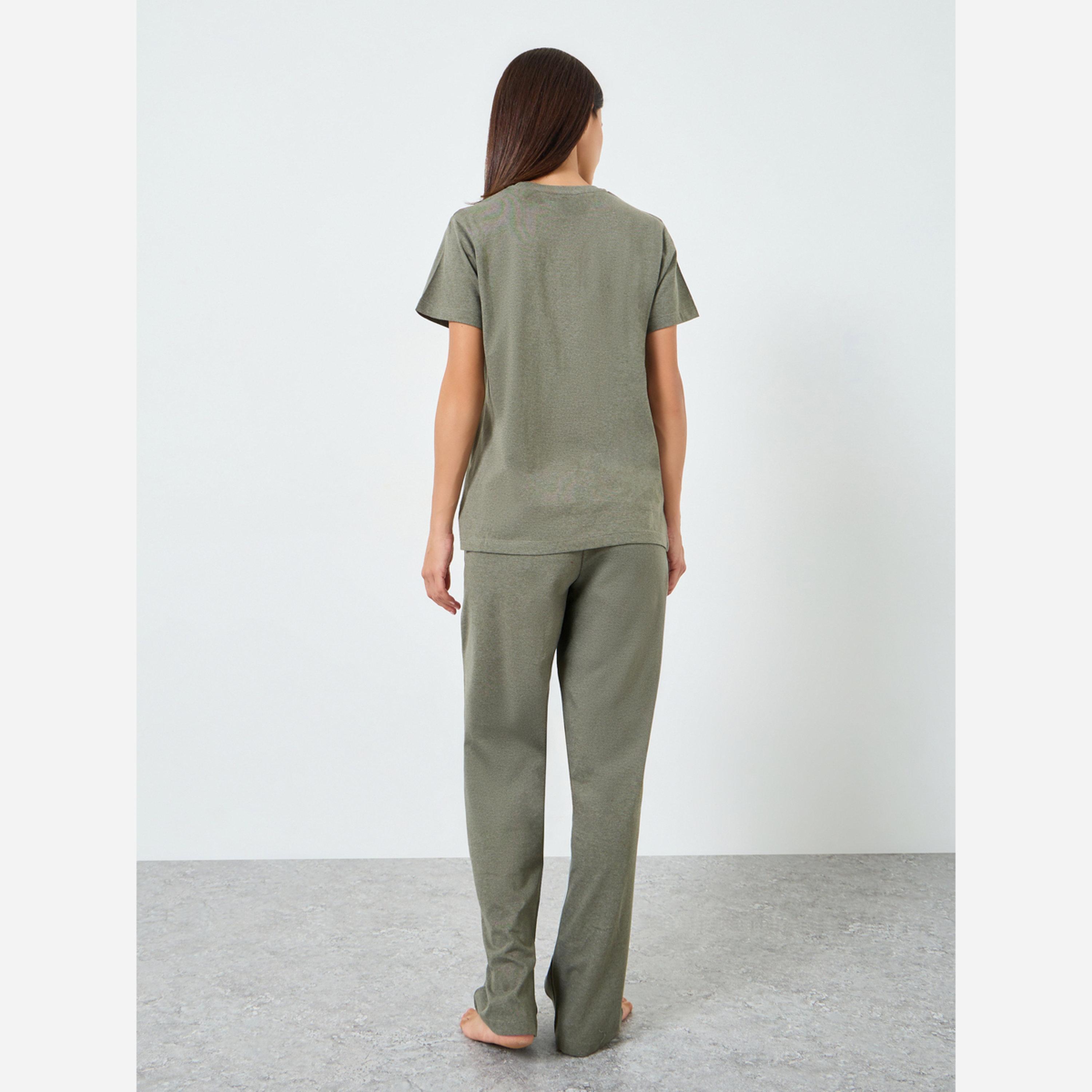 Styli Solid Cotton T-Shirt and Pyjama Set-women-clothing-nightwear-pyjamas-longsets-image-6