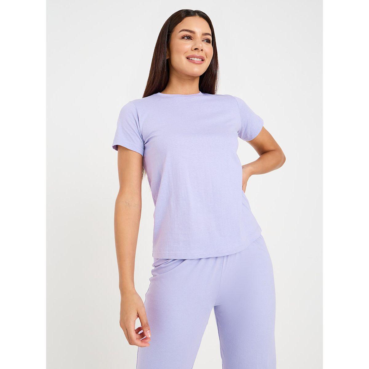Styli Unwind Solid Cotton T-Shirt & Pyjama Set-women-clothing-nightwear-pyjamas-longsets-image-2