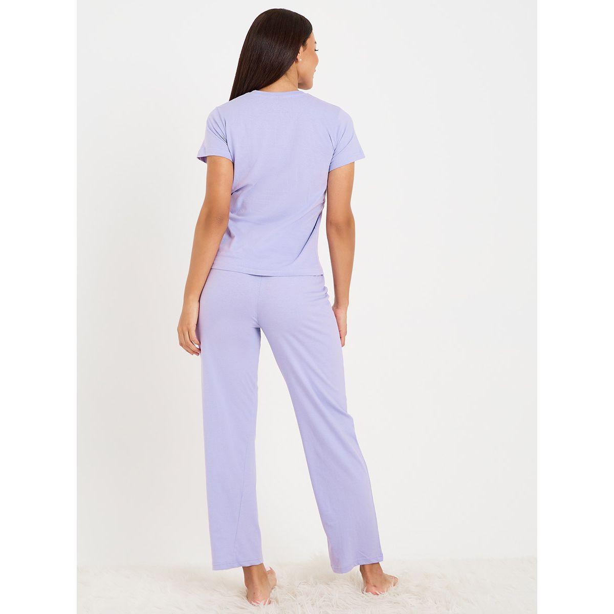 Styli Unwind Solid Cotton T-Shirt & Pyjama Set-women-clothing-nightwear-pyjamas-longsets-image-5