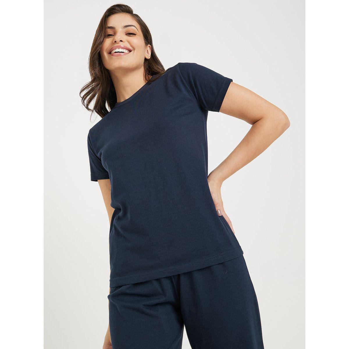 Styli Unwind Solid Cotton T-Shirt & Pyjama Set-women-clothing-nightwear-pyjamas-longsets-image-3