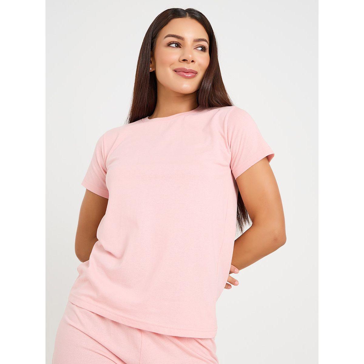 Styli Unwind Solid Cotton T-Shirt & Pyjama Set-women-clothing-nightwear-pyjamas-longsets-image-3