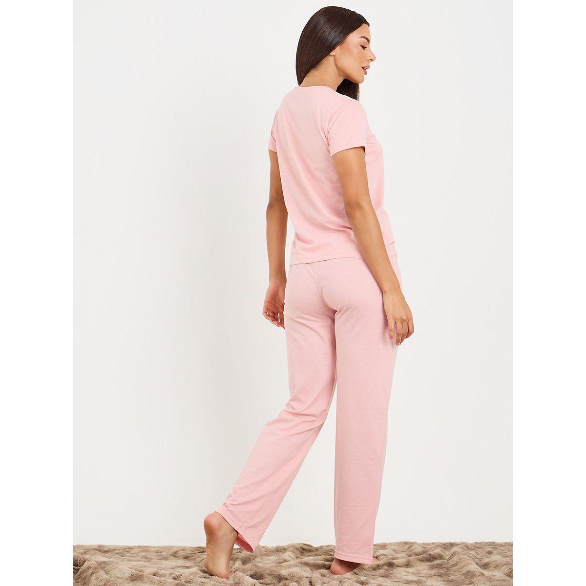 Styli Unwind Solid Cotton T-Shirt & Pyjama Set-women-clothing-nightwear-pyjamas-longsets-image-6