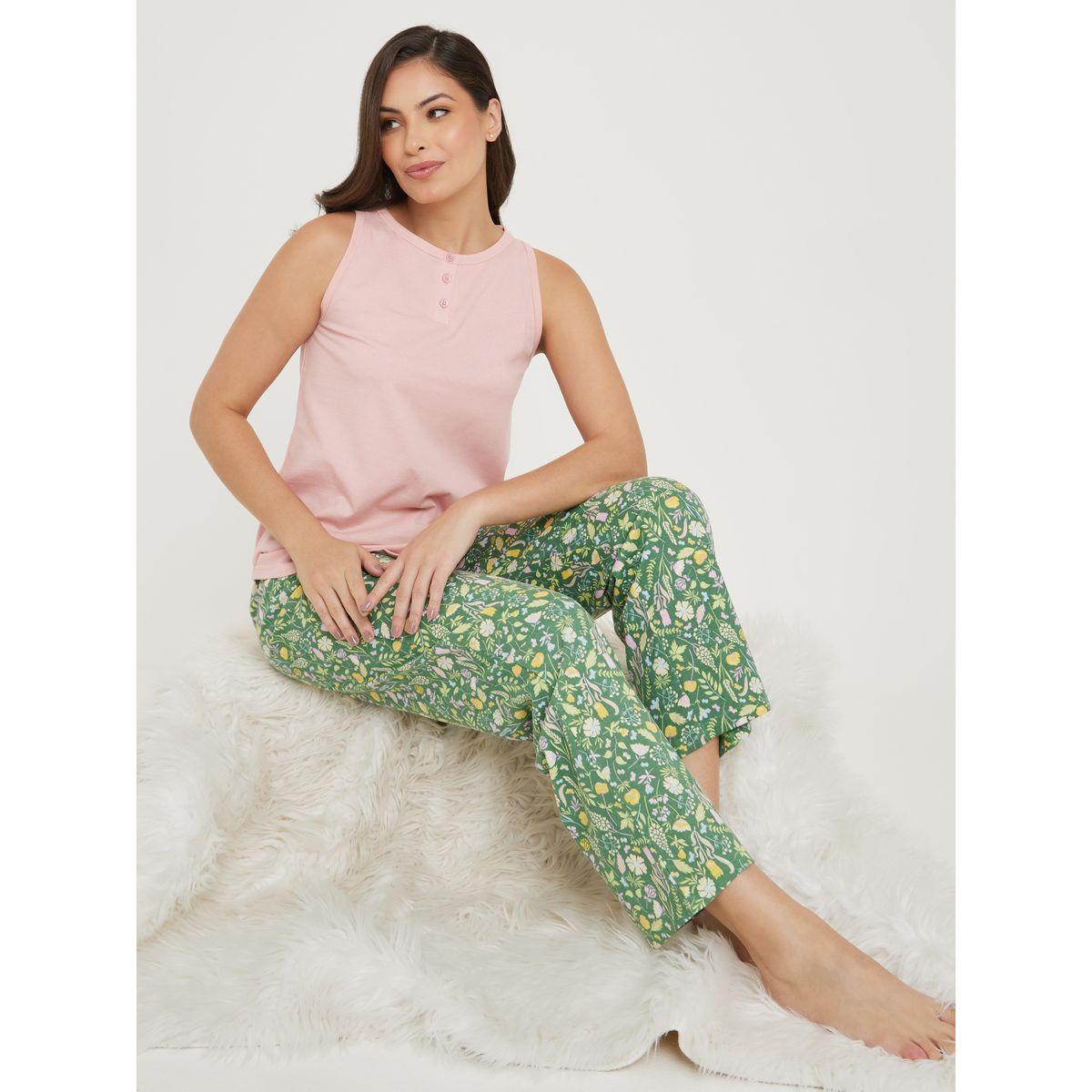 طقم بيجاما من ( بلوزة بلا اكمام + بنطال )-women-clothing-nightwear-pyjamas-longsets-image-1