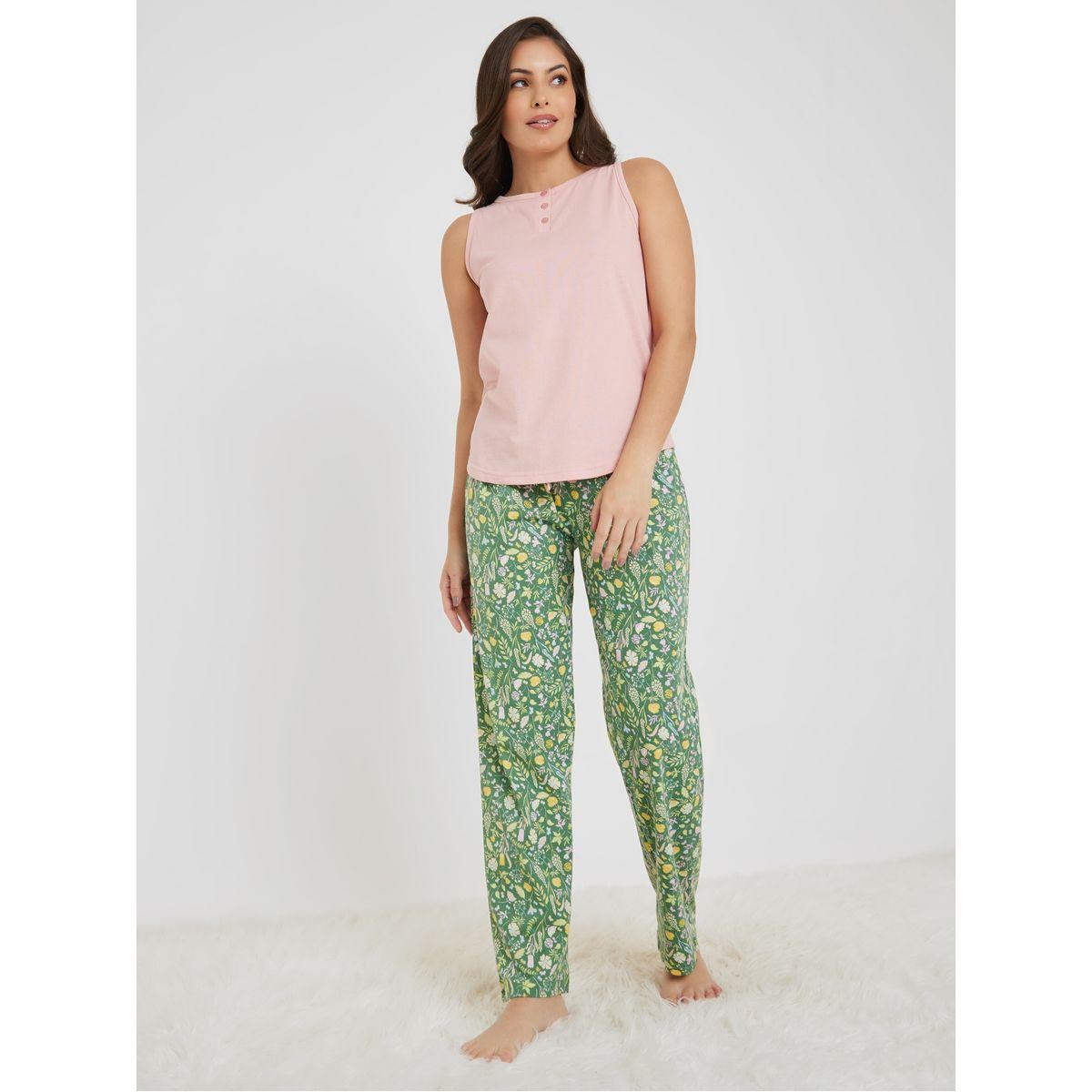 طقم بيجاما من ( بلوزة بلا اكمام + بنطال )-women-clothing-nightwear-pyjamas-longsets-image-2