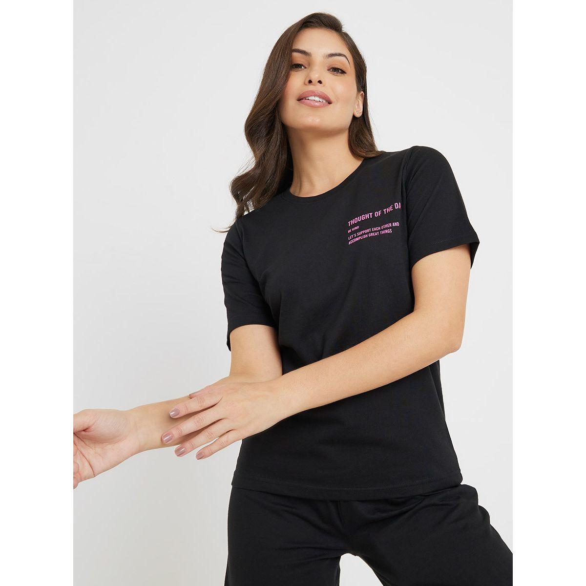 Styli Unwind Cotton Slogan Print T-Shirt & Pyjama Set-women-clothing-nightwear-pyjamas-longsets-image-3