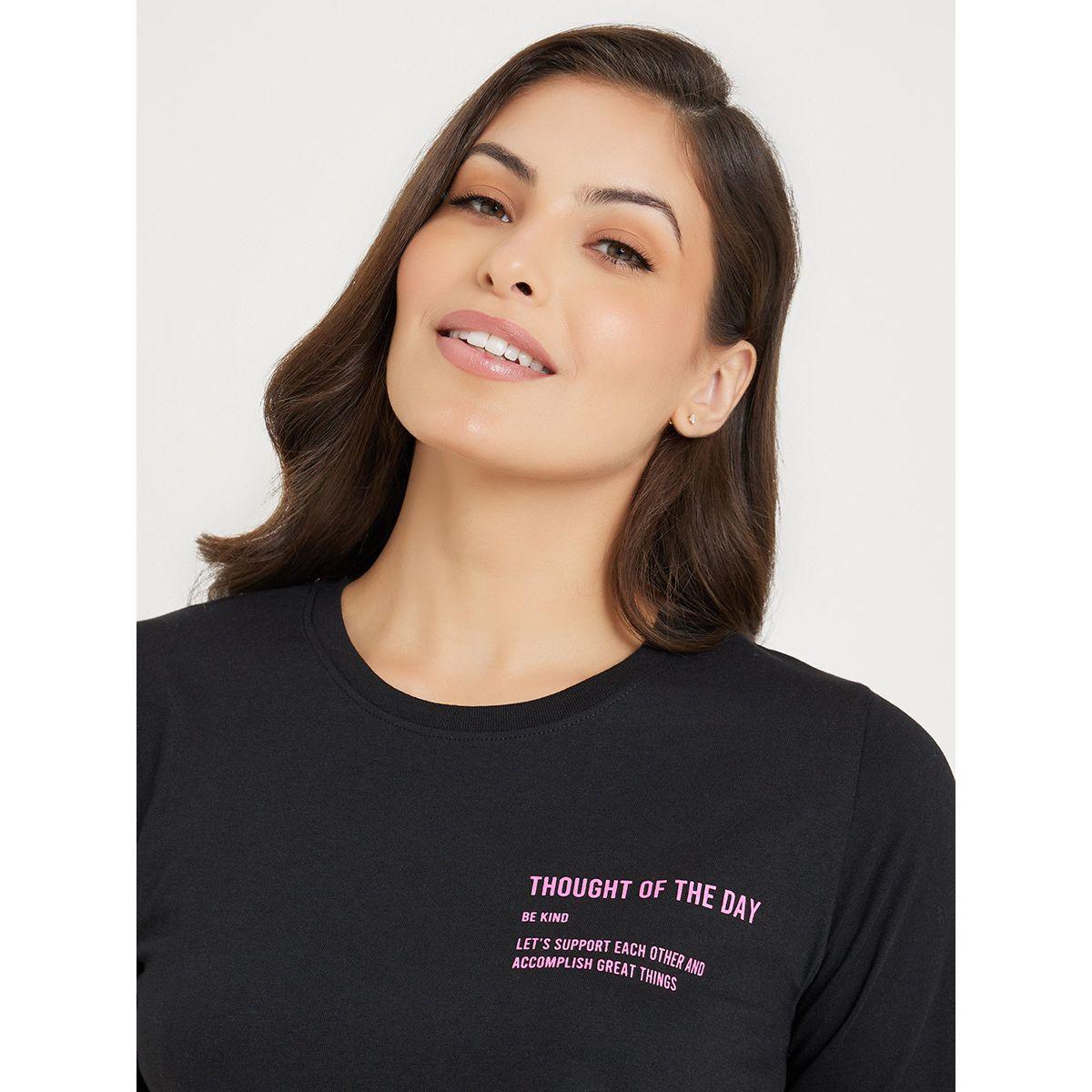 Styli Unwind Cotton Slogan Print T-Shirt & Pyjama Set-women-clothing-nightwear-pyjamas-longsets-image-4