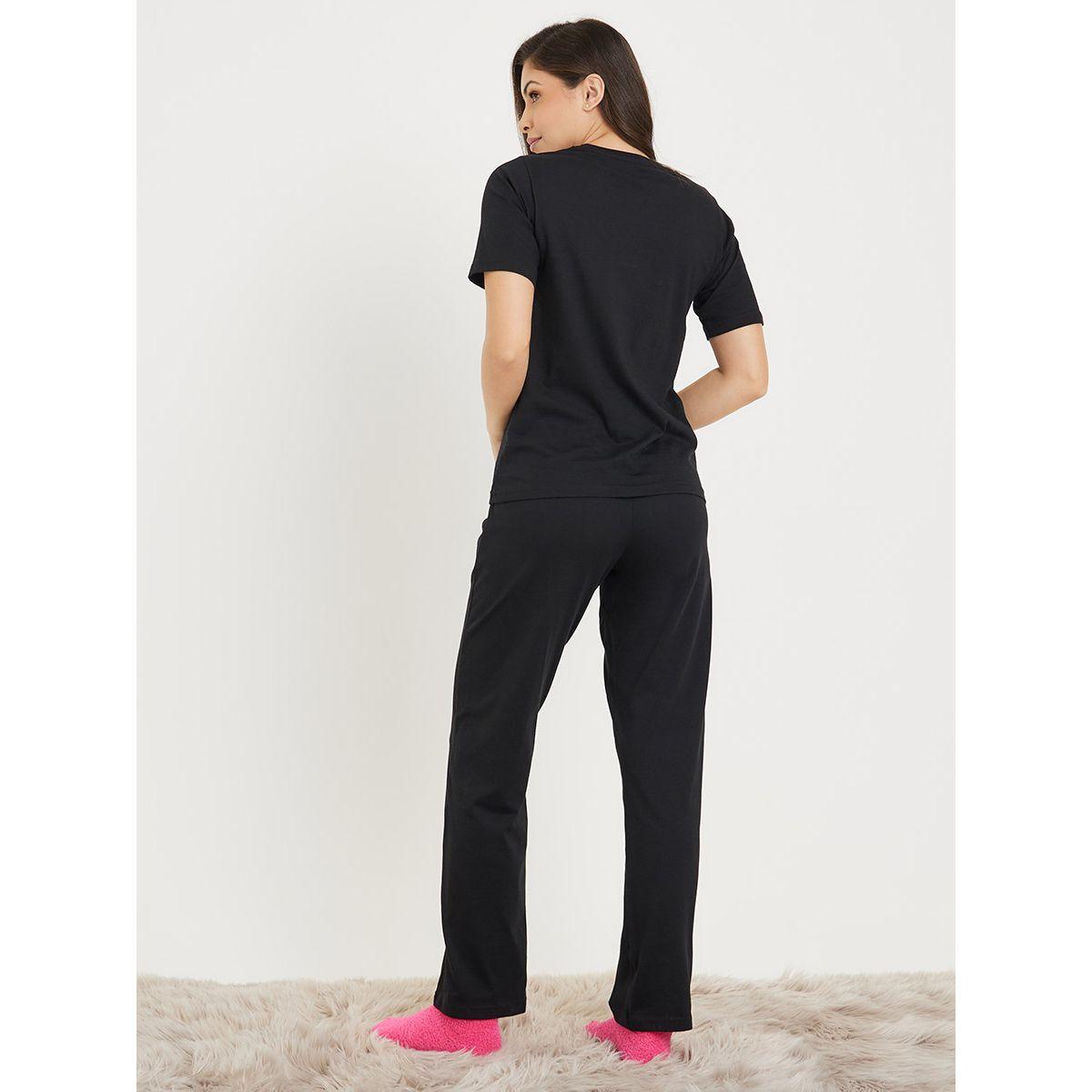 Styli Unwind Cotton Slogan Print T-Shirt & Pyjama Set-women-clothing-nightwear-pyjamas-longsets-image-6