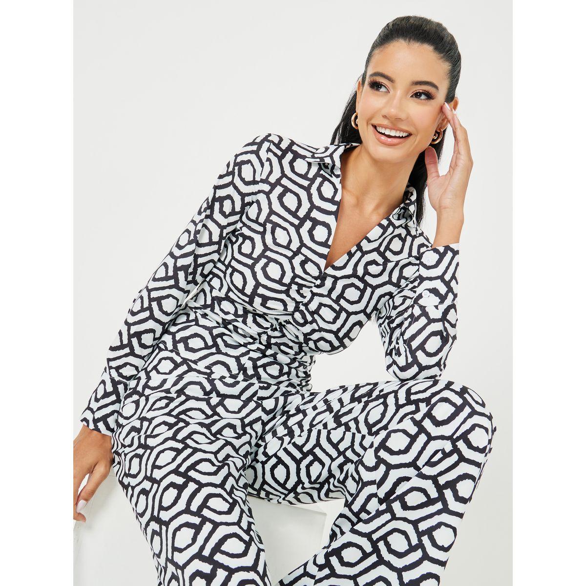 Styli Geo Print Ruched Detail Regular Fit Blouse-women-clothing-shirtsandblouses-blouses-image-1