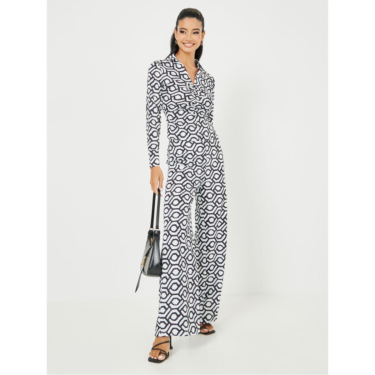 Styli Geo Print Ruched Detail Regular Fit Blouse-women-clothing-shirtsandblouses-blouses-image-2