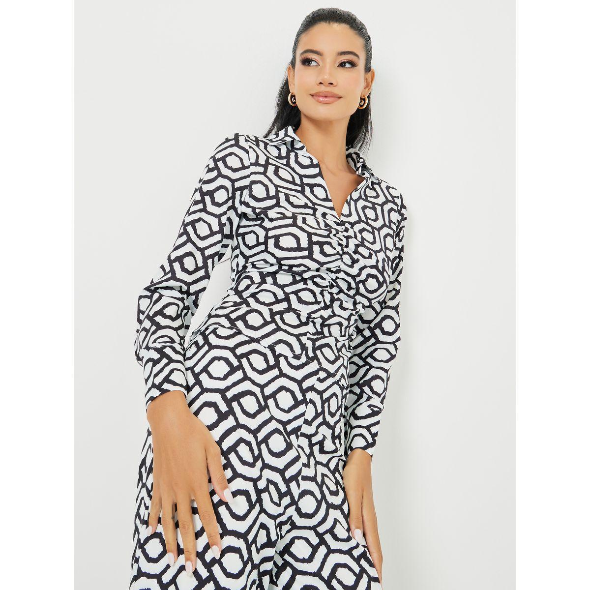 Styli Geo Print Ruched Detail Regular Fit Blouse-women-clothing-shirtsandblouses-blouses-image-3