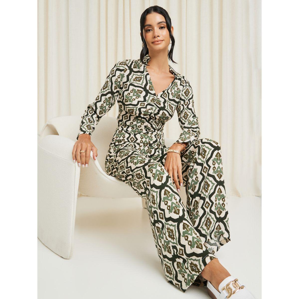 Styli Abstract Print Ruched Detail Regular Fit Blouse-women-clothing-shirtsandblouses-blouses-image-1