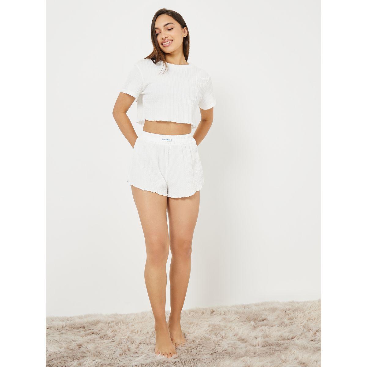 Styli Unwind Textured Rib Less Mondays Slogan T-Shirt & Short Set-women-clothing-nightwear-pyjamas-shortsets-image-3