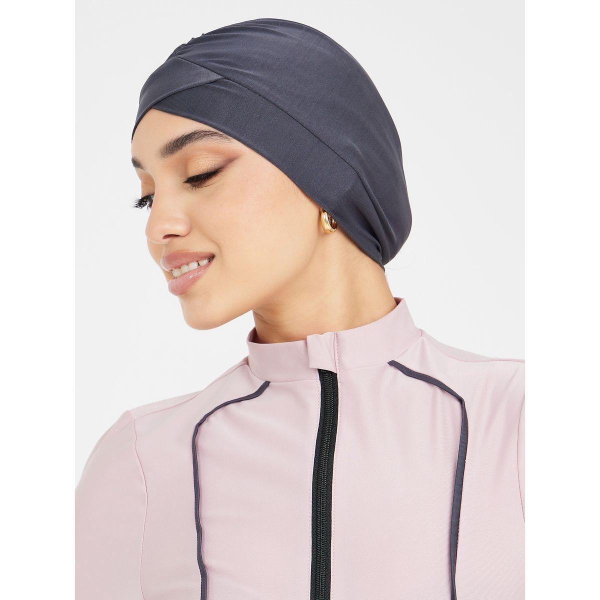 Styli Pack of 3 - Solid Zip Up Contrast Edge Wrap Burkini, Leggings & Cap-women-clothing-swimandbeach-swim-burkinis-image-3