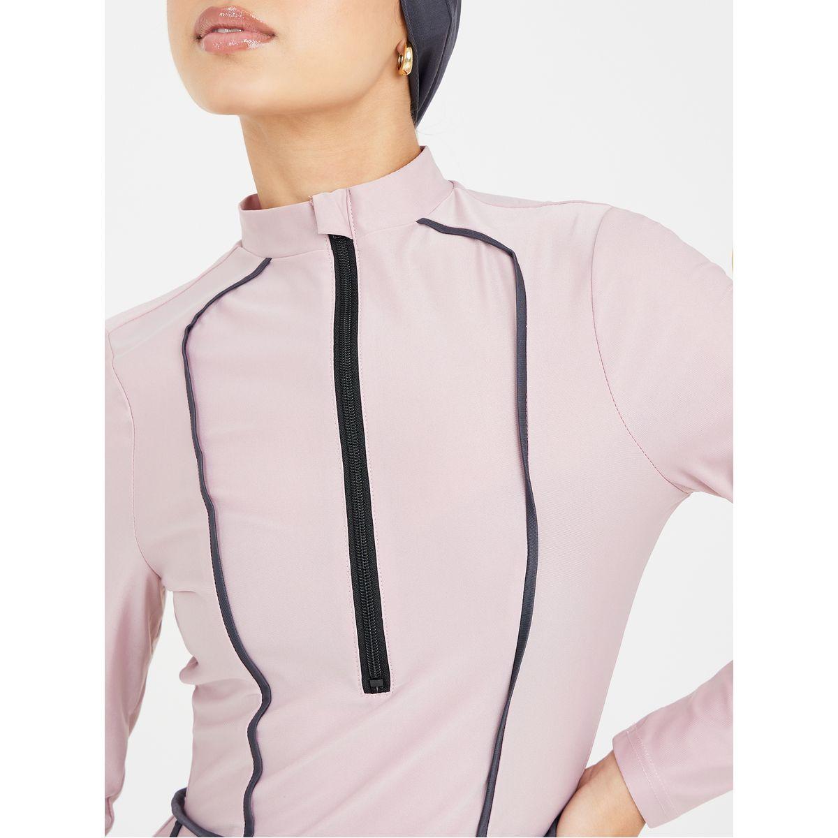 Styli Pack of 3 - Solid Zip Up Contrast Edge Wrap Burkini, Leggings & Cap-women-clothing-swimandbeach-swim-burkinis-image-4