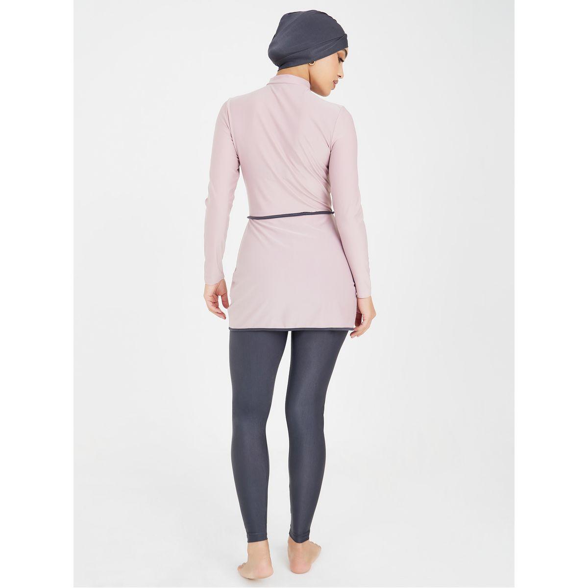Styli Pack of 3 - Solid Zip Up Contrast Edge Wrap Burkini, Leggings & Cap-women-clothing-swimandbeach-swim-burkinis-image-7