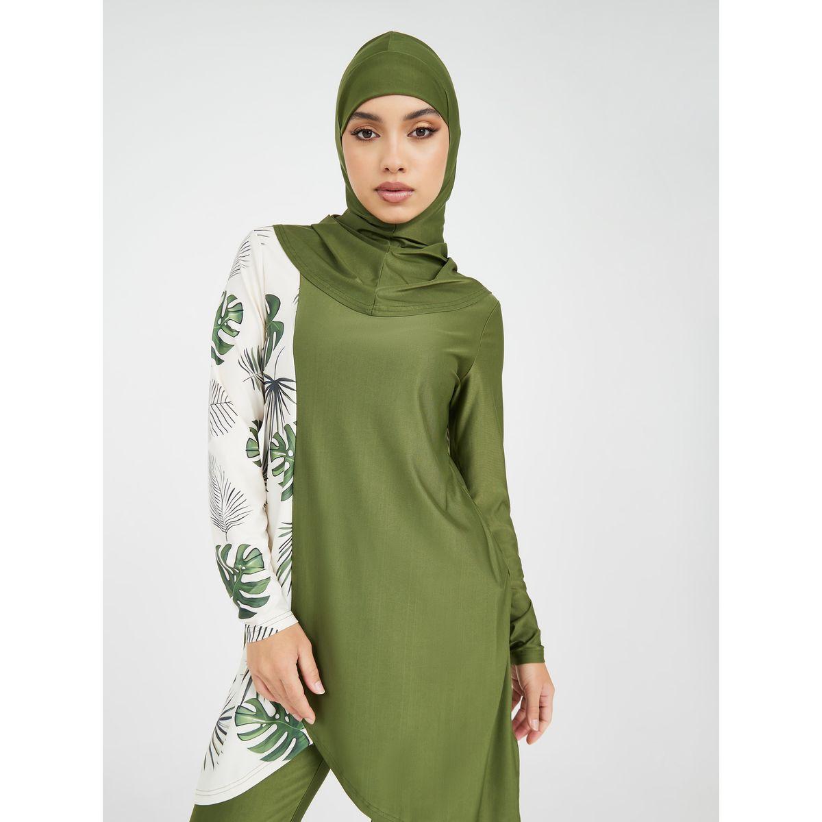 Styli Pack of 3 - Leaf Print Panel Burkini, Leggings & Head Scarf-women-clothing-swimandbeach-swim-burkinis-image-2