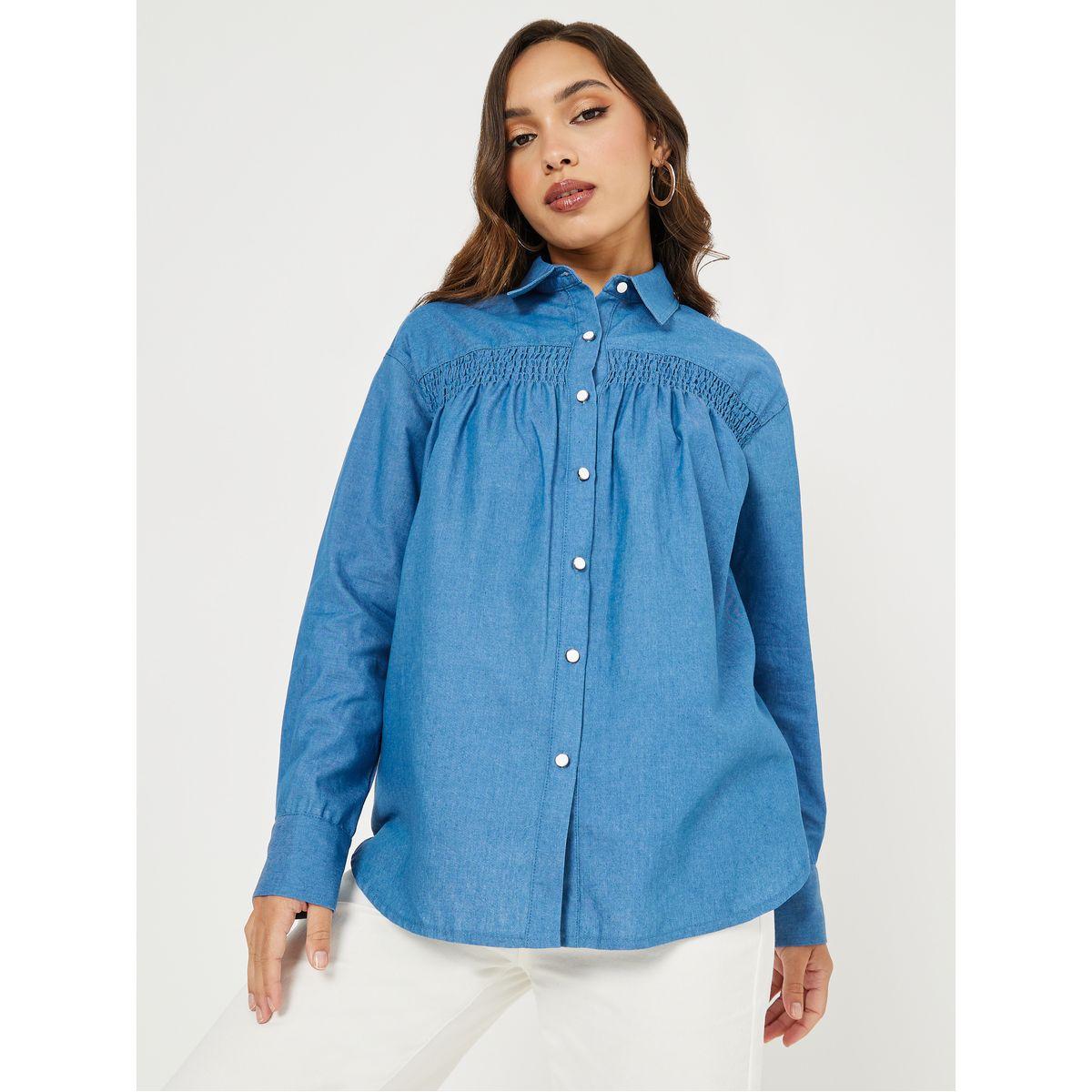 Styli Gathered Detail Buttoned Oversized Shirt-women-clothing-shirtsandblouses-shirts-image-1
