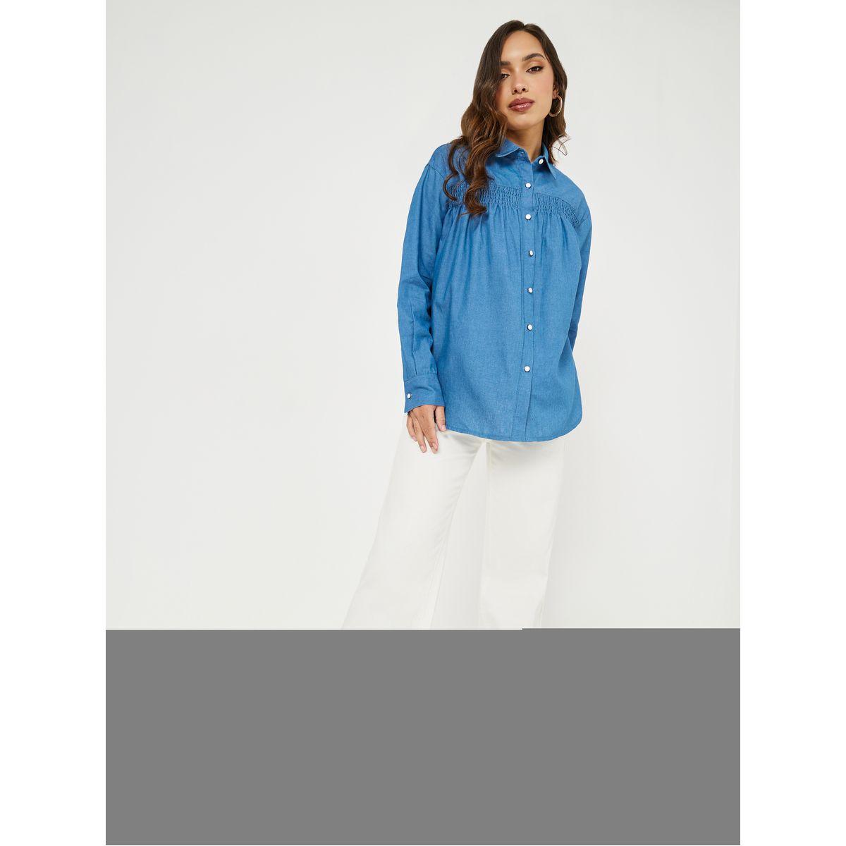 Styli Gathered Detail Buttoned Oversized Shirt-women-clothing-shirtsandblouses-shirts-image-2