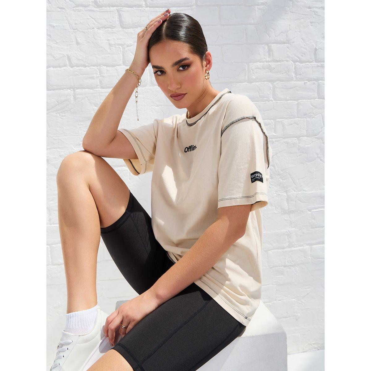 Styli Elevate Oversized Drop Shoulder Slogan T-Shirt with Exposed Seam-women-clothing-tshirts-image-1